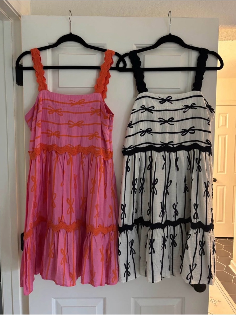 Pink & Orange Tiered Mini Dress with Bow Motif